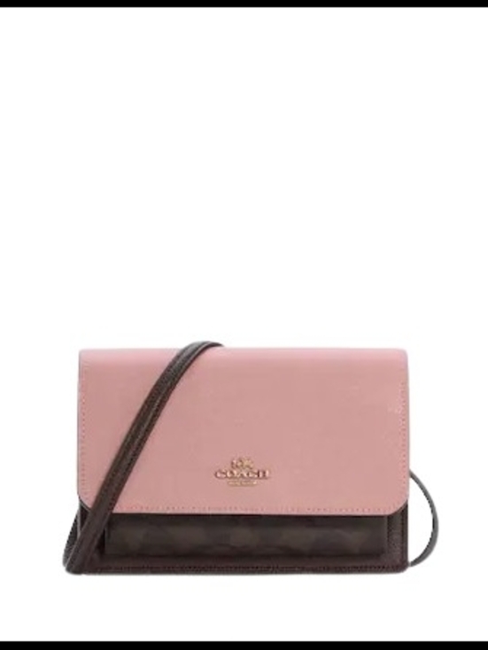 Coach Handbags - Coach Foldover Belt Bag Crossbody Shell Pink Sig Brown Snake Embossed C7618